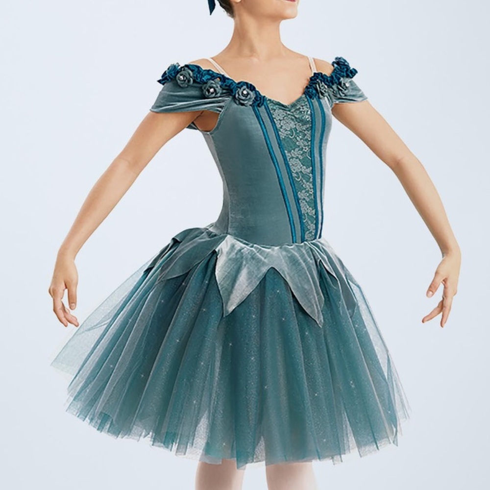 Weissman Viva La Vida Off The Shoulder Blue Green Dress Costume